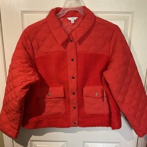 NWT Time and Tru Women’s Mixed Media Cropped Orange Shacket